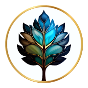 Leafcenter logo which contains a green-blue leaf with golden stem in a golden circle.