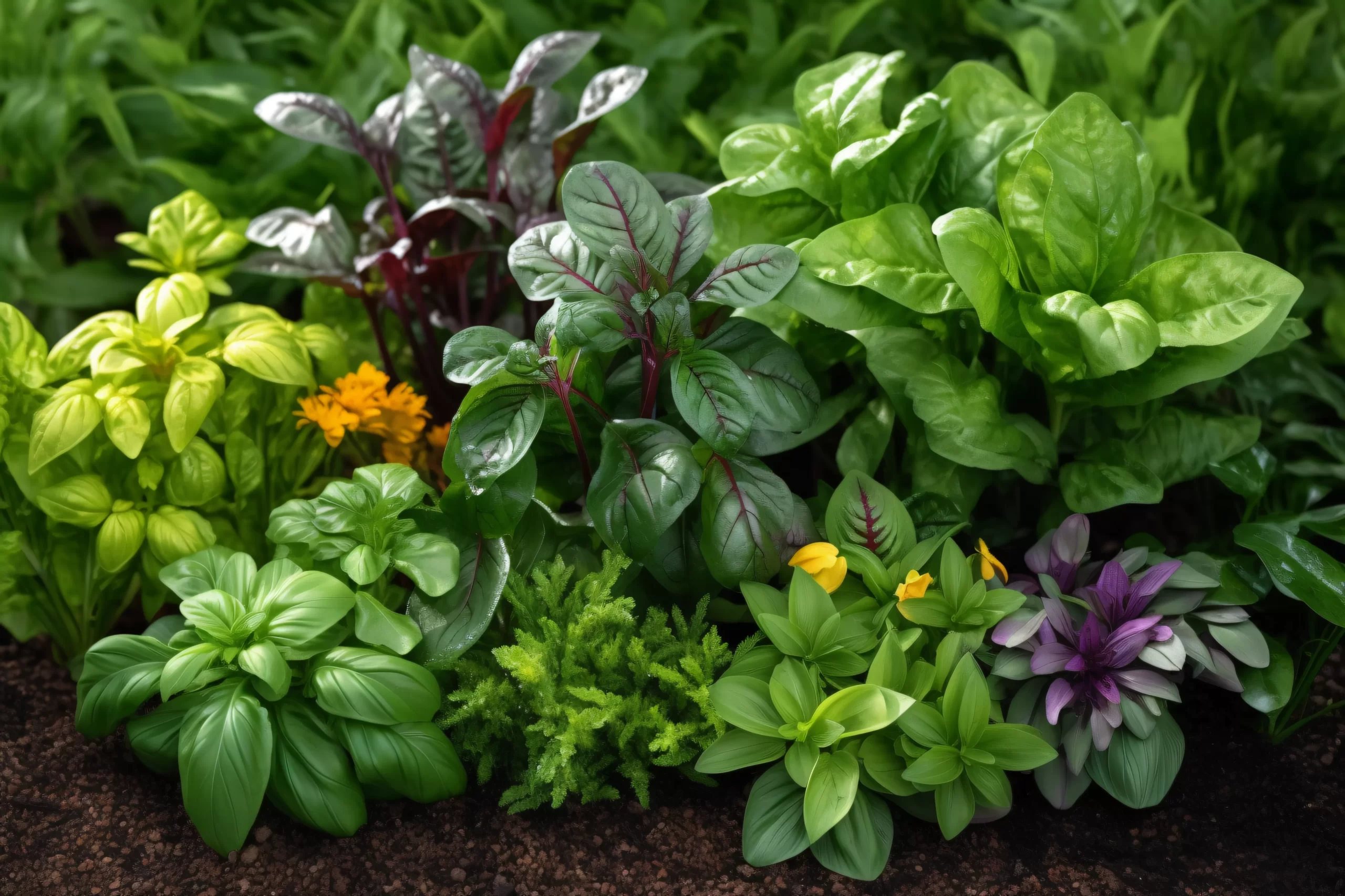 Basil companion plants grown in a single garden bed